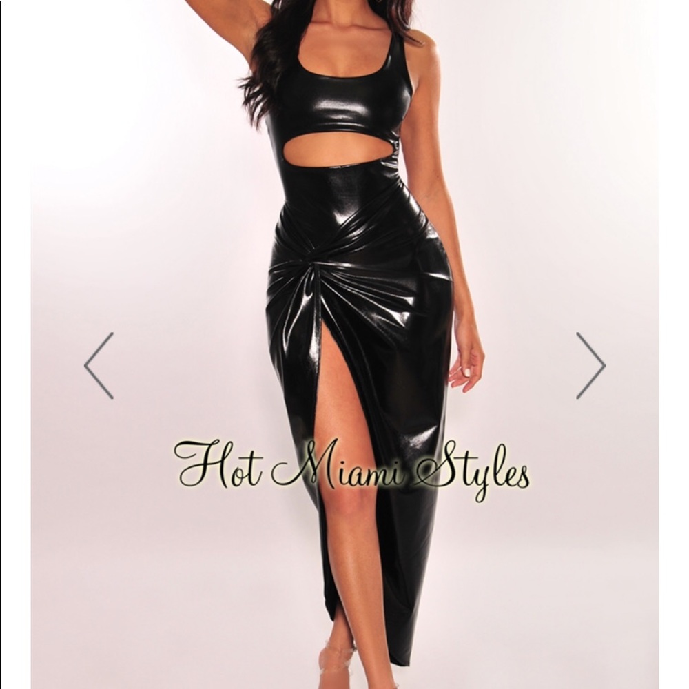 Black Faux leather cut out knotted two piece set